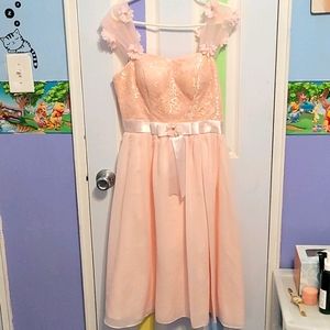 Pink Laced Bodice Prom Dress